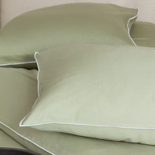 Washed Satijn Groen - Witte Bies