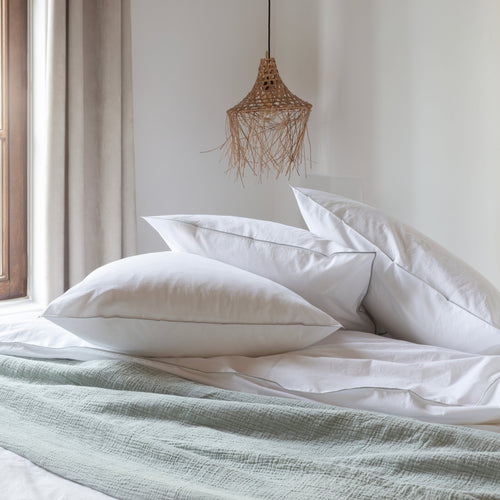 Washed Percale Wit- Groene bies